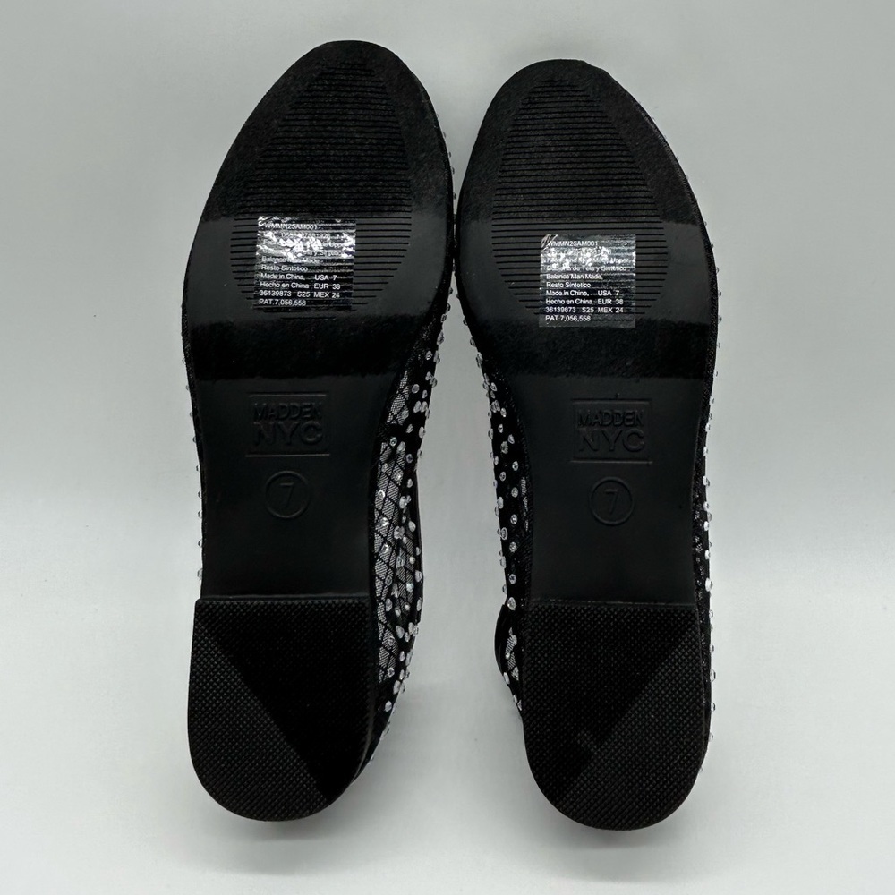 Madden NYC Black Mesh Rhinestone Mary Jane Flats | Size 10 Vegan | New with Box - Picture 8 of 11